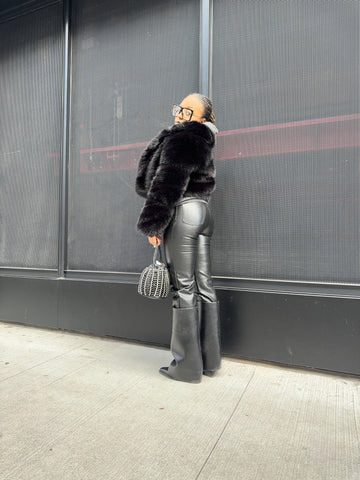 Black Leather Straight Leg Pants