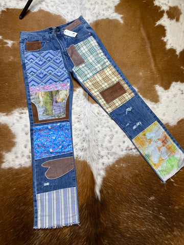 Men's Reworked Patchwork Jeans in Blue Brand New with Tags