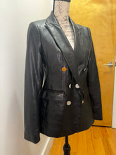 Load image into Gallery viewer, Black Leather Double-Breasted Blazer
