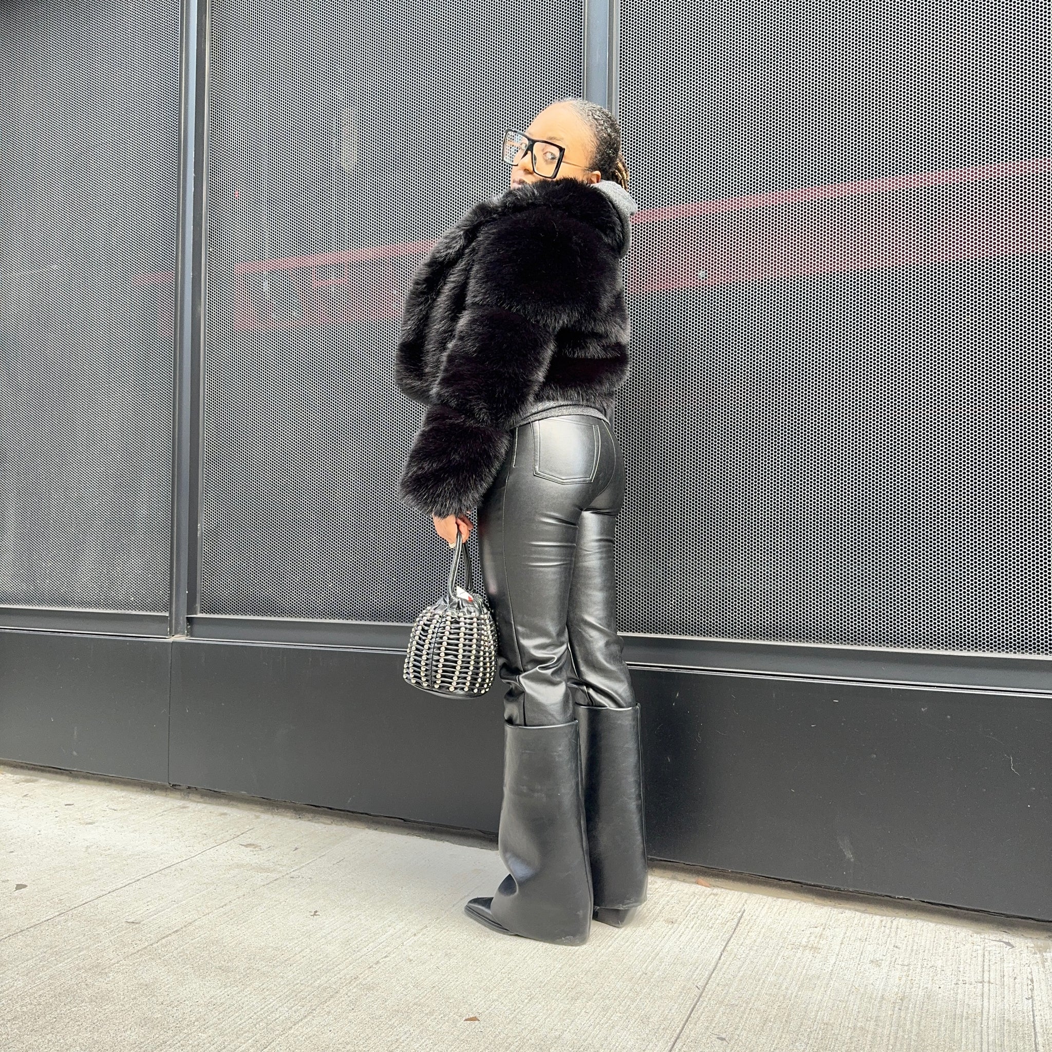 Black Leather Straight Leg Pants