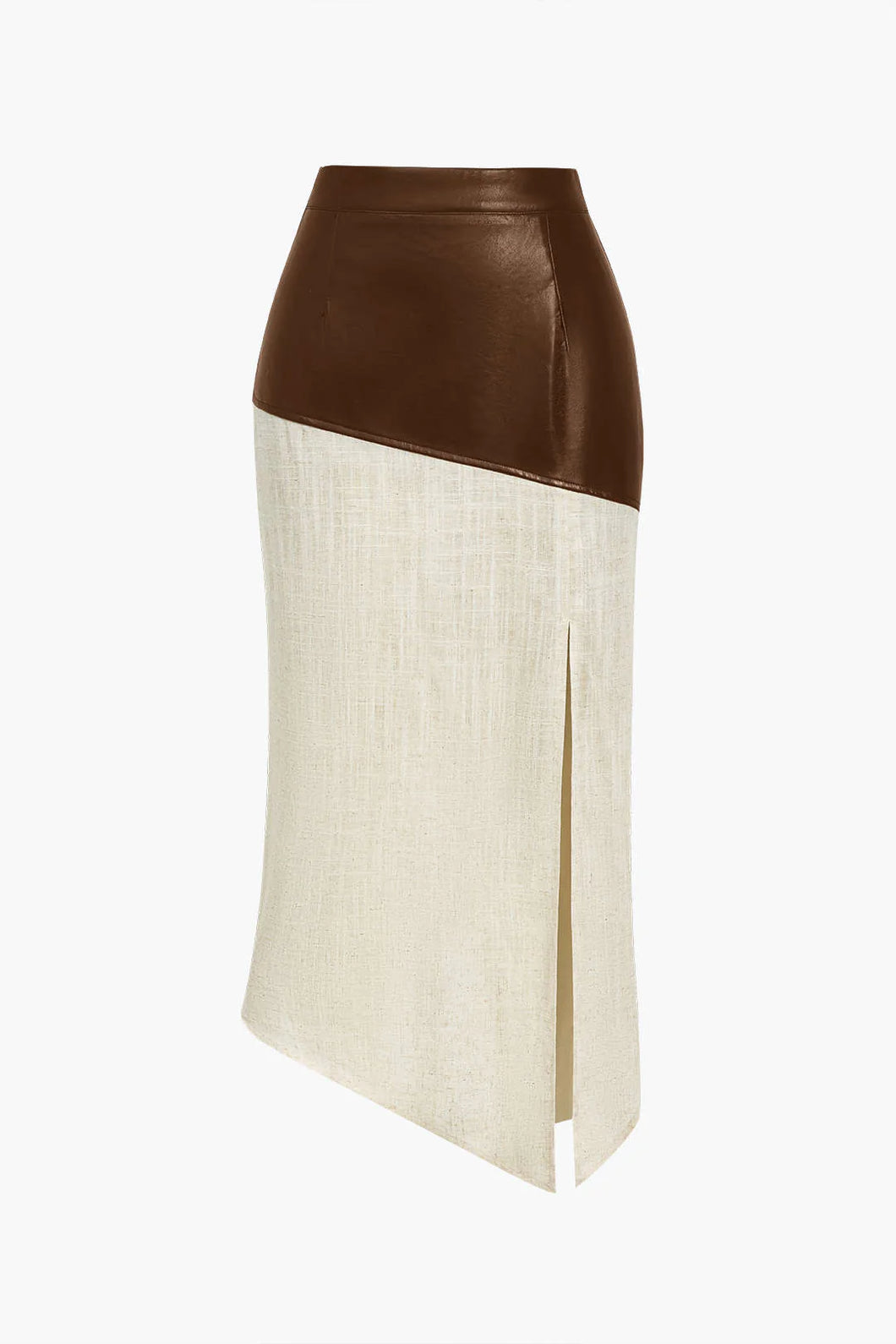 Brown Two Tone Faux Leather Skirt