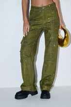 Load image into Gallery viewer, Green Rhinestone Embellished Cargo Pants
