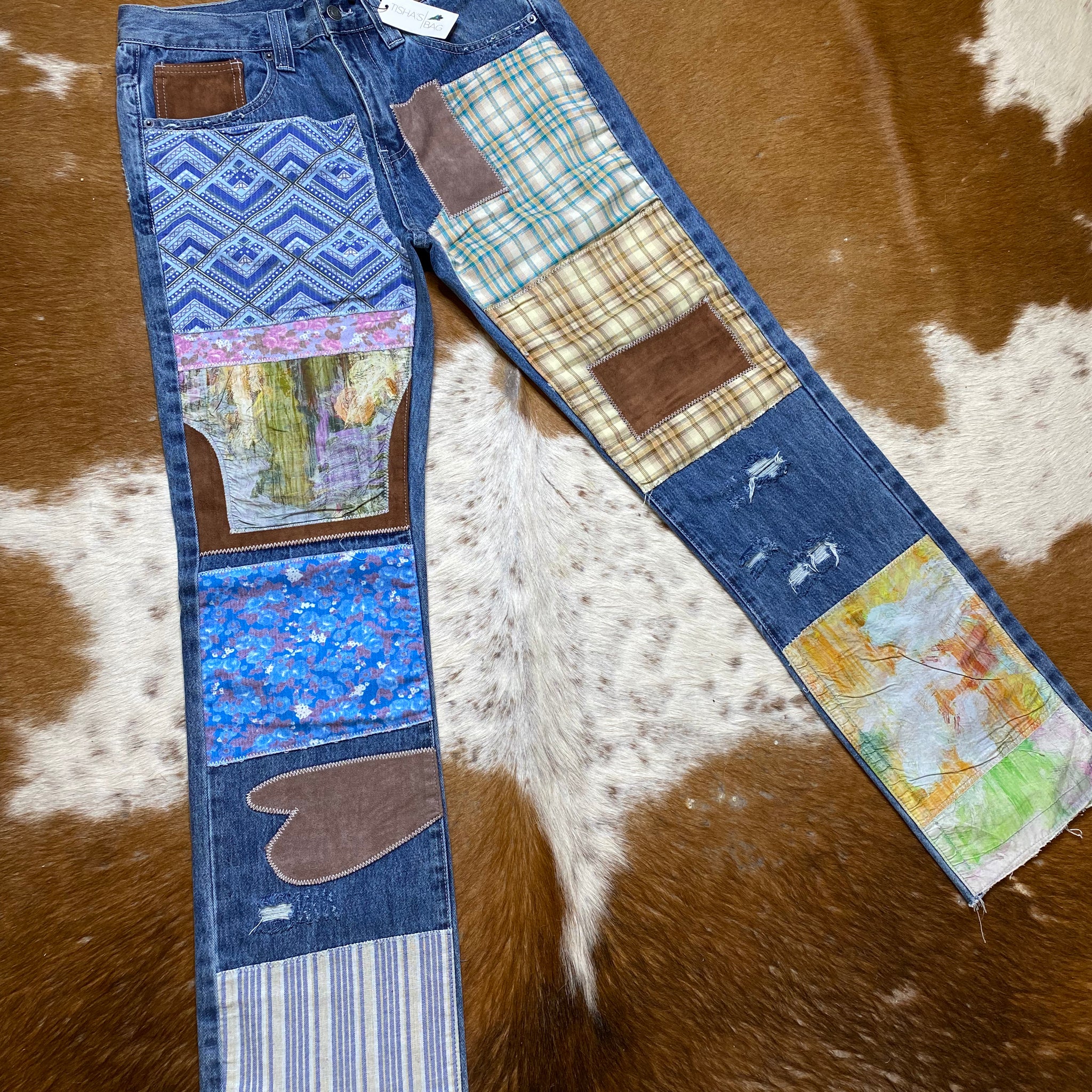 Men's Reworked Patchwork Jeans in Blue Brand New with Tags