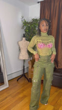 Load and play video in Gallery viewer, Green Rhinestone Embellished Cargo Pants
